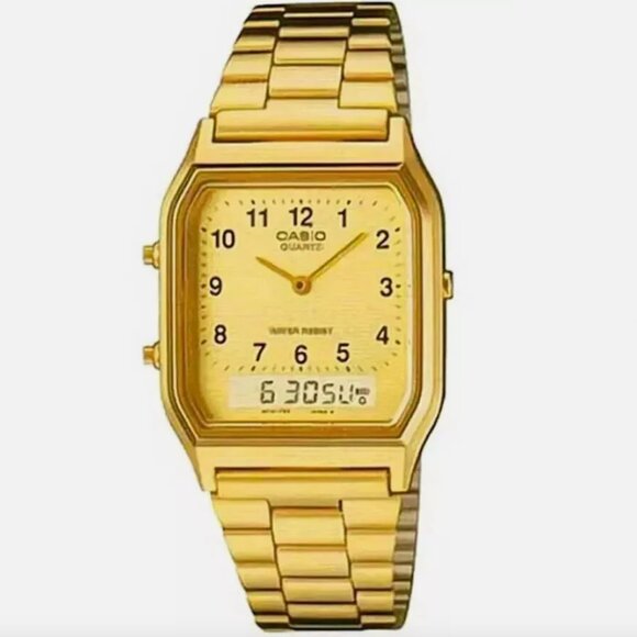 Casio New Gold Tone Retro Digital Analog Alarm Men Women Watch